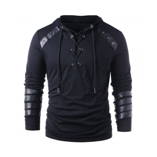 faux leather lace up hoodie black